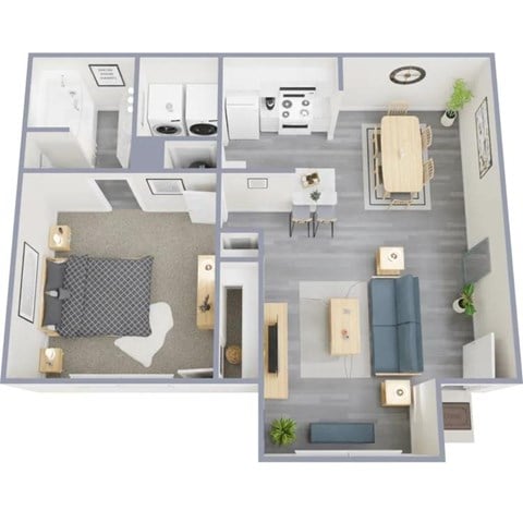 Floor plan for 1 bed, 1 bath, 908 sqft